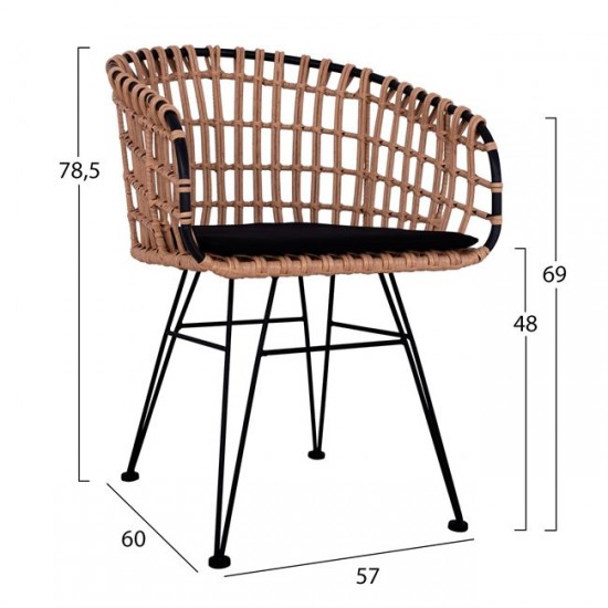 ΠΟΛΥΘΡΟΝΑ ΤΥΠΟΥ ΦΩΛΙΑ ΜΕΤΑΛΛΙΚΗ ALLEGRA HM5456 ΜΕ WICKER ΣΕ ΜΠΕΖ ΧΡΩΜΑ