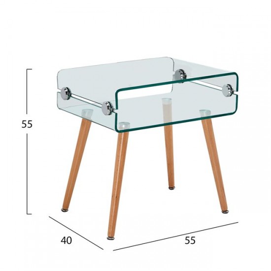 ΤΡΑΠΕΖΑΚΙ ΣΑΛΟΝΙΟΥ ΓΥΑΛΙΝΟ ΜΕ ΞΥΛΙΝΟ ΠΟΔΙ HM8274 55Χ40Χ55Υεκ.