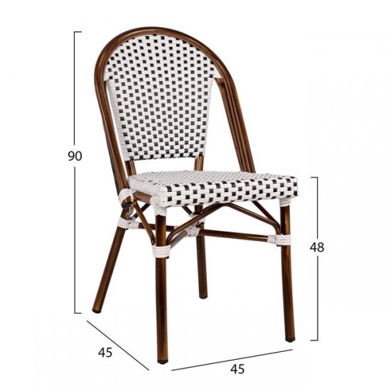 ΚΑΡΕΚΛΑ BISTRO ΑΛΟΥΜΙΝΙΟΥ BAMBOO LOOK ΜΕ ΛΕΥΚΟ-ΜΑΥΡΟ RATTAN HM5566.01 45x54x90Υεκ.