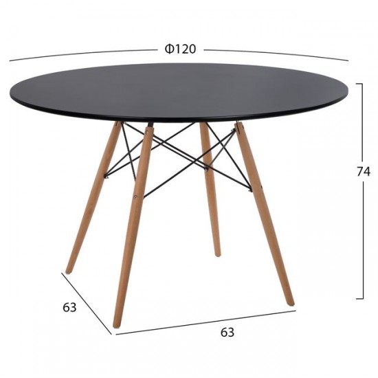 ΤΡΑΠΕΖΙ MINIMAL HM8454.02 ΜΑΥΡΟ ΜΕ ΞΥΛΙΝΑ ΠΟΔΙΑ ΟΞΙΑ Φ120Χ74Υ εκ.